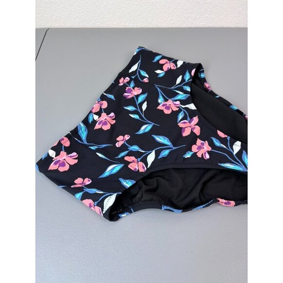 Lands' End women's 6 black pink floral high waisted swim bikini bottoms NWOT - Picture 2 of 5